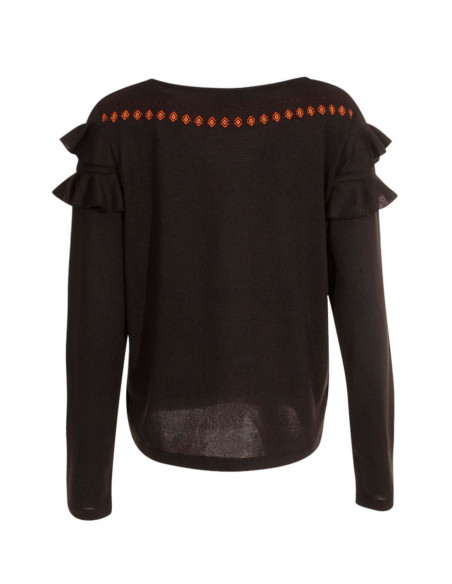 Plain boho sweater with small ruffles