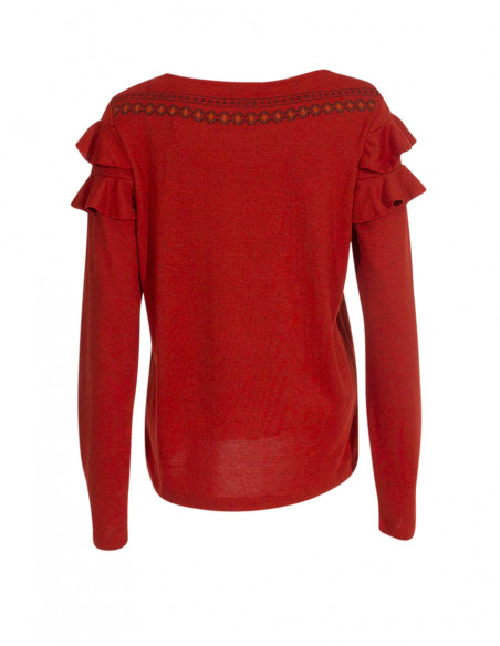 Plain boho sweater with small ruffles