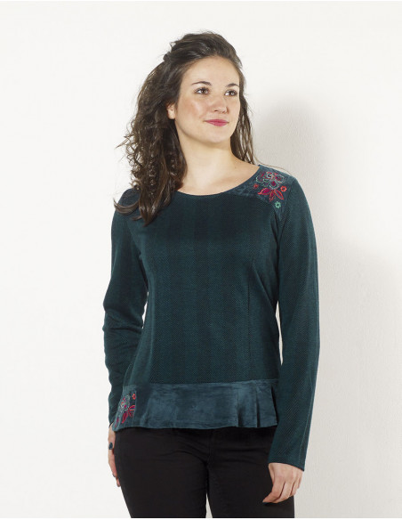 Pull chevrons romantique bohème avec broderies