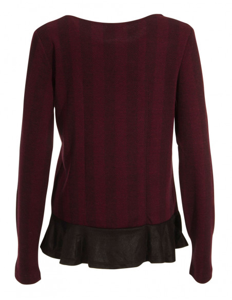 Dos de pull chevrons romantique bohème avec broderies bordeaux