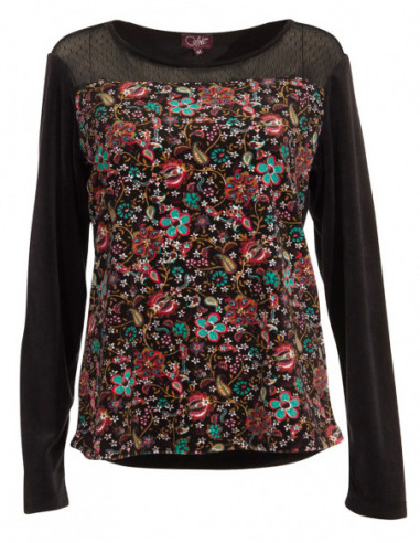 Pull romantique en velours chic pour femme noir