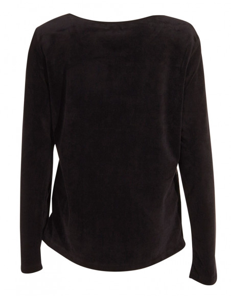 Dos uni pull romantique en velours chic pour femme noir