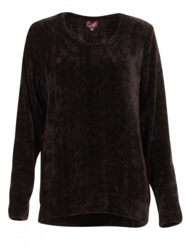 Pull basique à manches longues velours noir pour femme