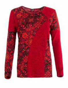 Pull original manches chauve-souris asymétrique rouge pour femme 2