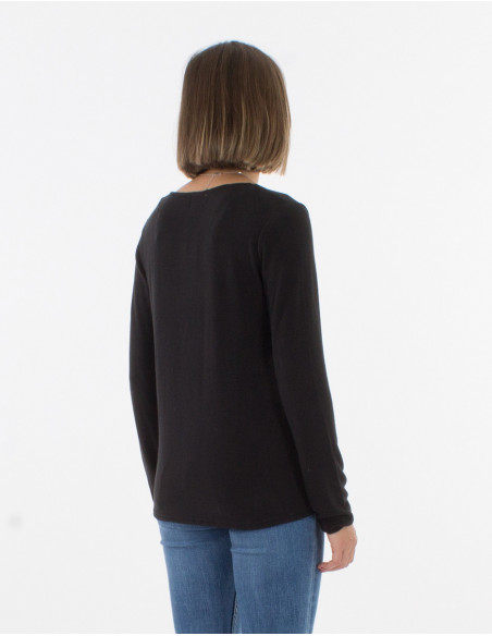 Pull femme d'hiver tout doux ample uni basique noir