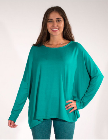 Pull ample femme manches chauve-souris bleu émeraude