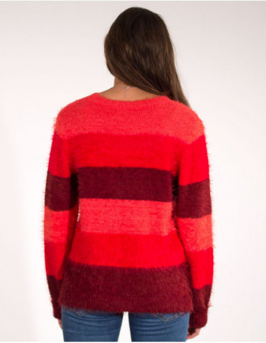 Fluffy Sweater With Wide Stripes