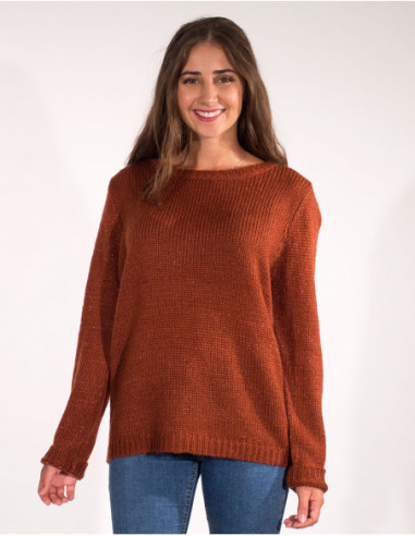 Pull basique uni marron scintillant pour femme