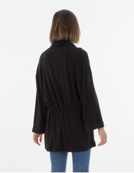 Pull femme doux ample col tombant noir