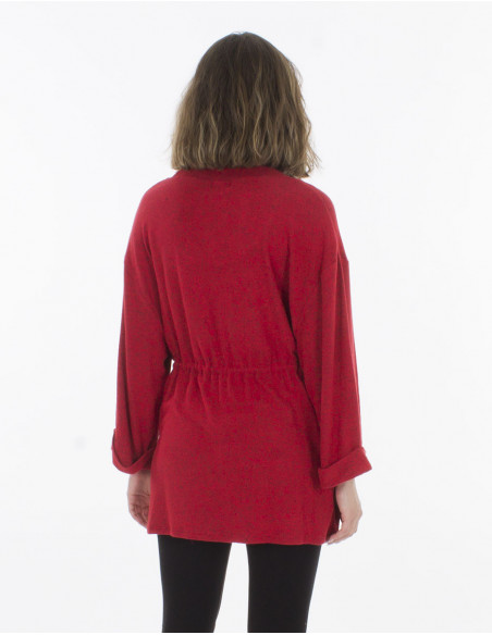 Pull femme large et ample cintré avec col tombant uni rouge