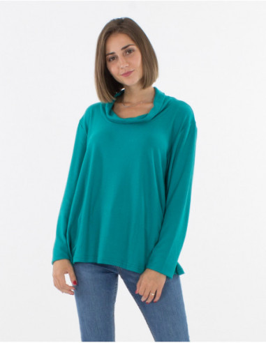 Pull fluide femme à col tombant émeraude