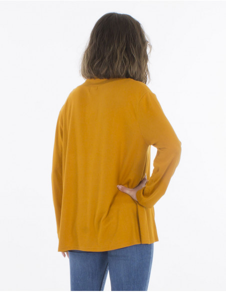 Pull d'hiver femme confortable et ample jaune moutarde