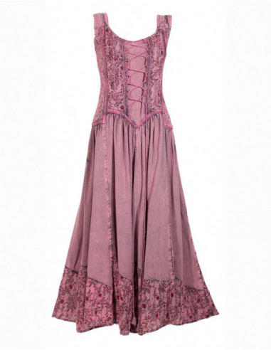 Robe longue originale style médiévale à lacets rose