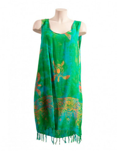 Robe courte de plage originale à motifs et franges vert pour femme