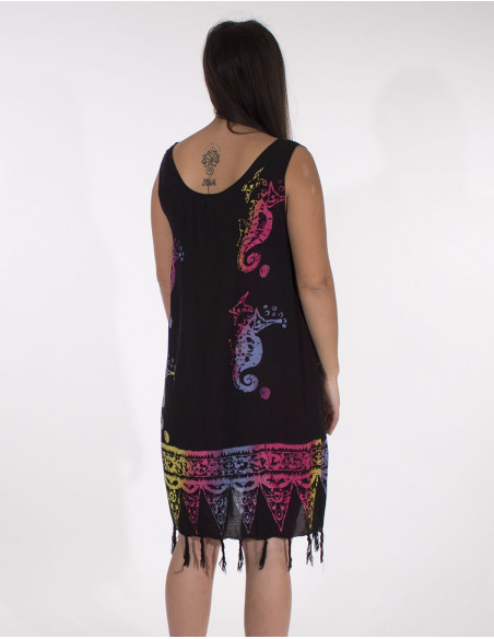 Rayon long dress with franges