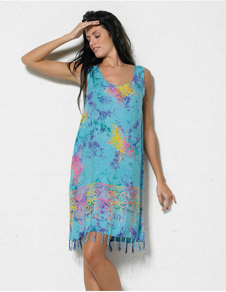 Rayon long dress with franges