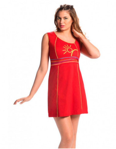 Robe d'été original baba cool motif soleil rouge