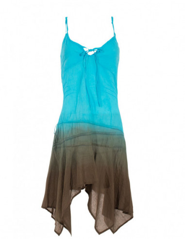 Robe en coton asymétrique Tie and Dye bleu turquoise pour l'été