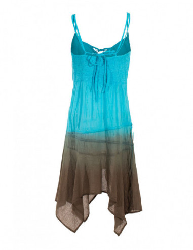 Dos de robe en coton asymétrique Tie and Dye bleu turquoise pour l'été