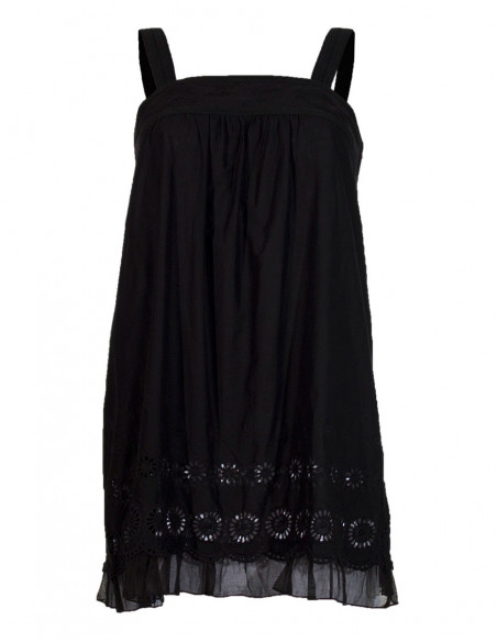 Robe courte unie noire avec volant sur le bas
