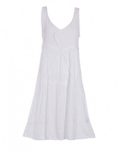 Robe courte originale féminine croisée avec broderies blanche