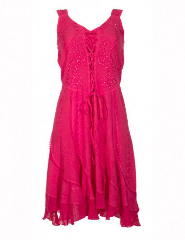 Robe mi-longue originale princesse brodée fuchsia