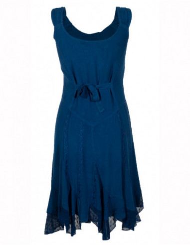 Robe mi-longue originale princesse brodée unie bleu marine