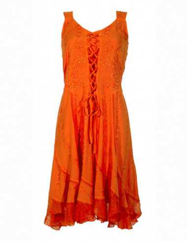 Robe mi-longue originale princesse brodée orange