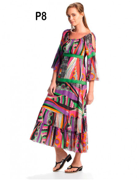 Cotton voile dress with big flowers prin