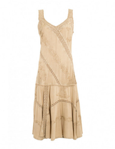 Robe chic originale brodée beige