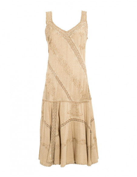 Robe chic originale brodée beige
