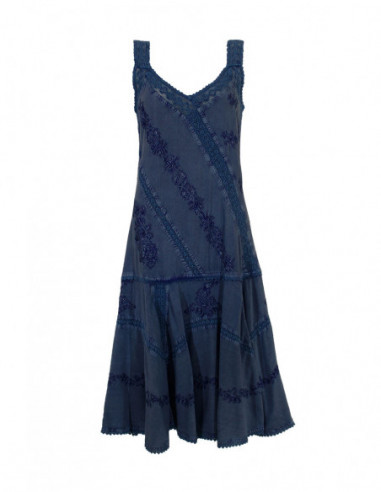 Robe chic originale brodée bleu marine