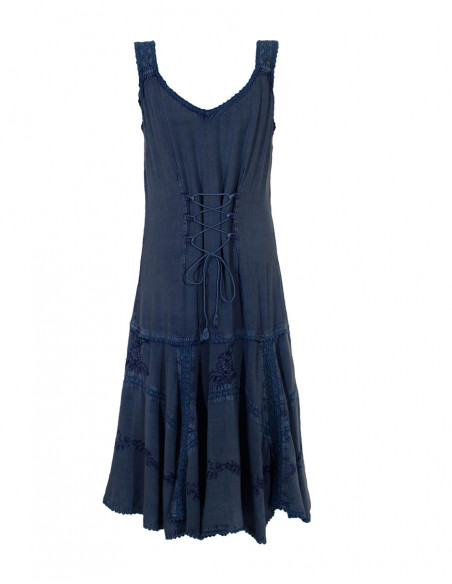 Robe chic originale brodée bleu foncé