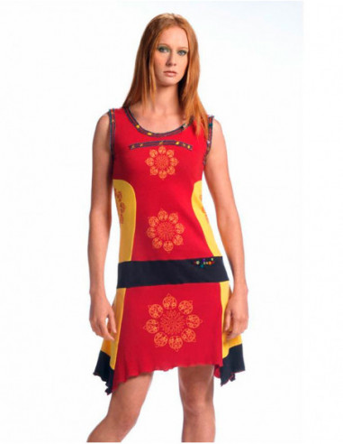 Robe en coton originale baba cool avec motif rosaces rouge