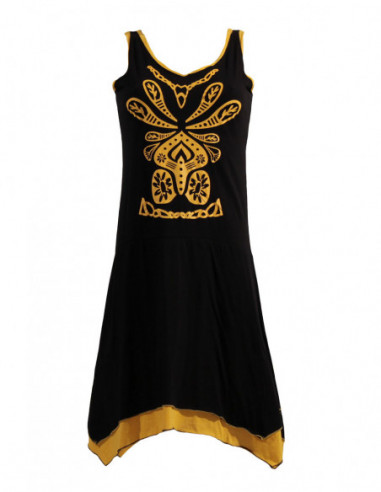 Robe ethnique simple noire avec imprimé maori à l'avant