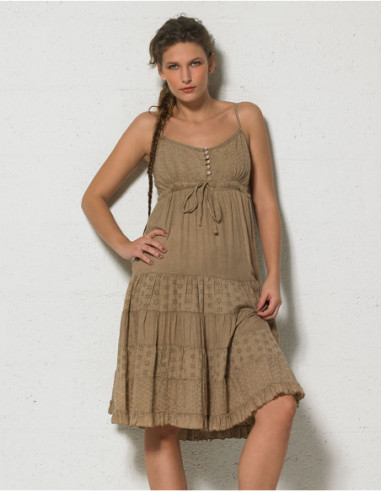 Cotton minidress with lining and embroid