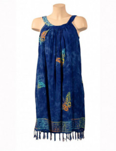 Robe de plage baba cool avec franges imprimé tie and dye rose fuchsia avec motifs ethniques 2