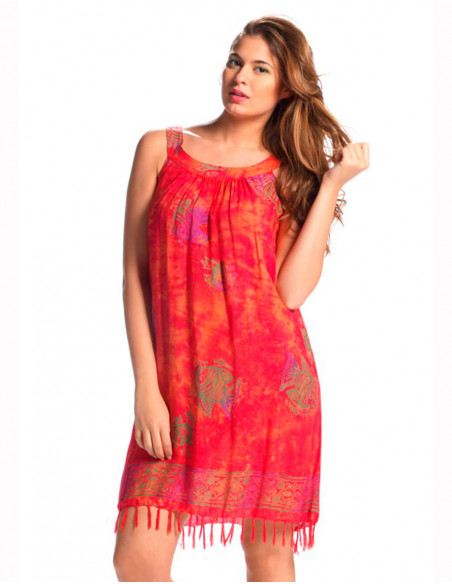 Rayon minidress with fringes