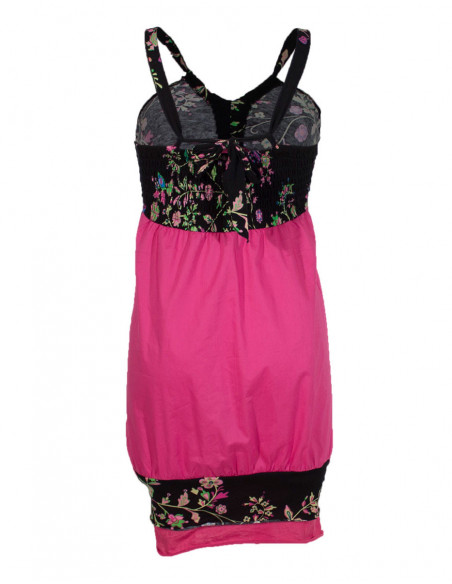 Dos de robe courte bouffante originale fleurie rose