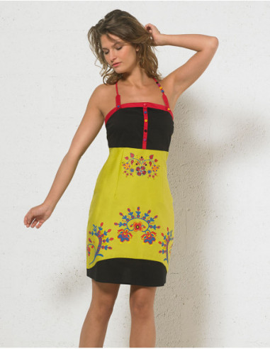 Robe courte d'été très originale baba cool multicolore vert