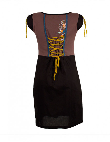 Dos de robe automnale originale baba cool avec lacet dans le dos taupe