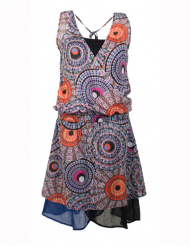 Robe courte coton imprime cercle doublée