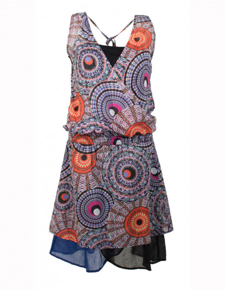 Printed cotton voile dress with rayon li