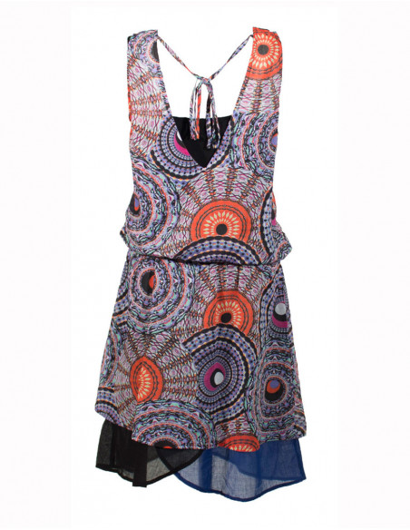 Printed cotton voile dress with rayon li