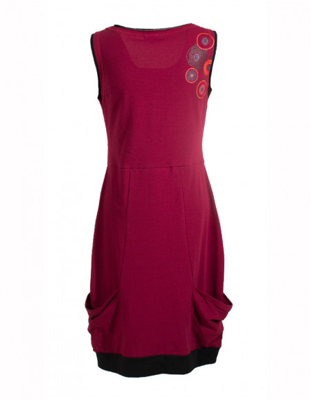 Dos de robe courte effet boule sans manches originale ethnique rose framboise