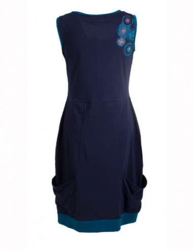 Dos de robe courte effet boule sans manches originale ethnique bleu marine