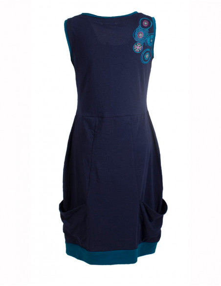 Dos de robe courte effet boule sans manches originale ethnique bleu marine