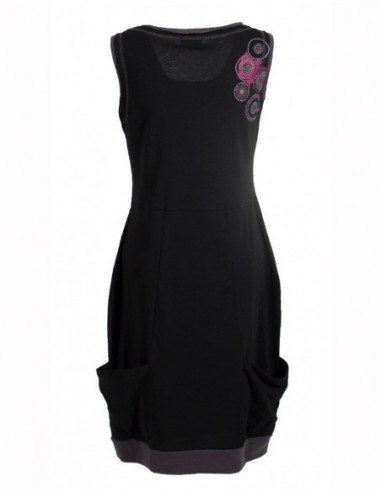 Dos de robe courte effet boule sans manches originale ethnique noire