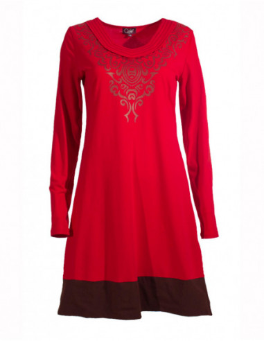 Robe originale fluide évasée avec tribale unie rouge