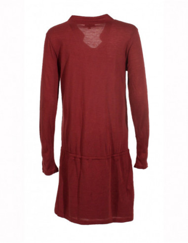 Dos de robe courte à manches longues hiver avec broderies ethniques rouge bordeaux